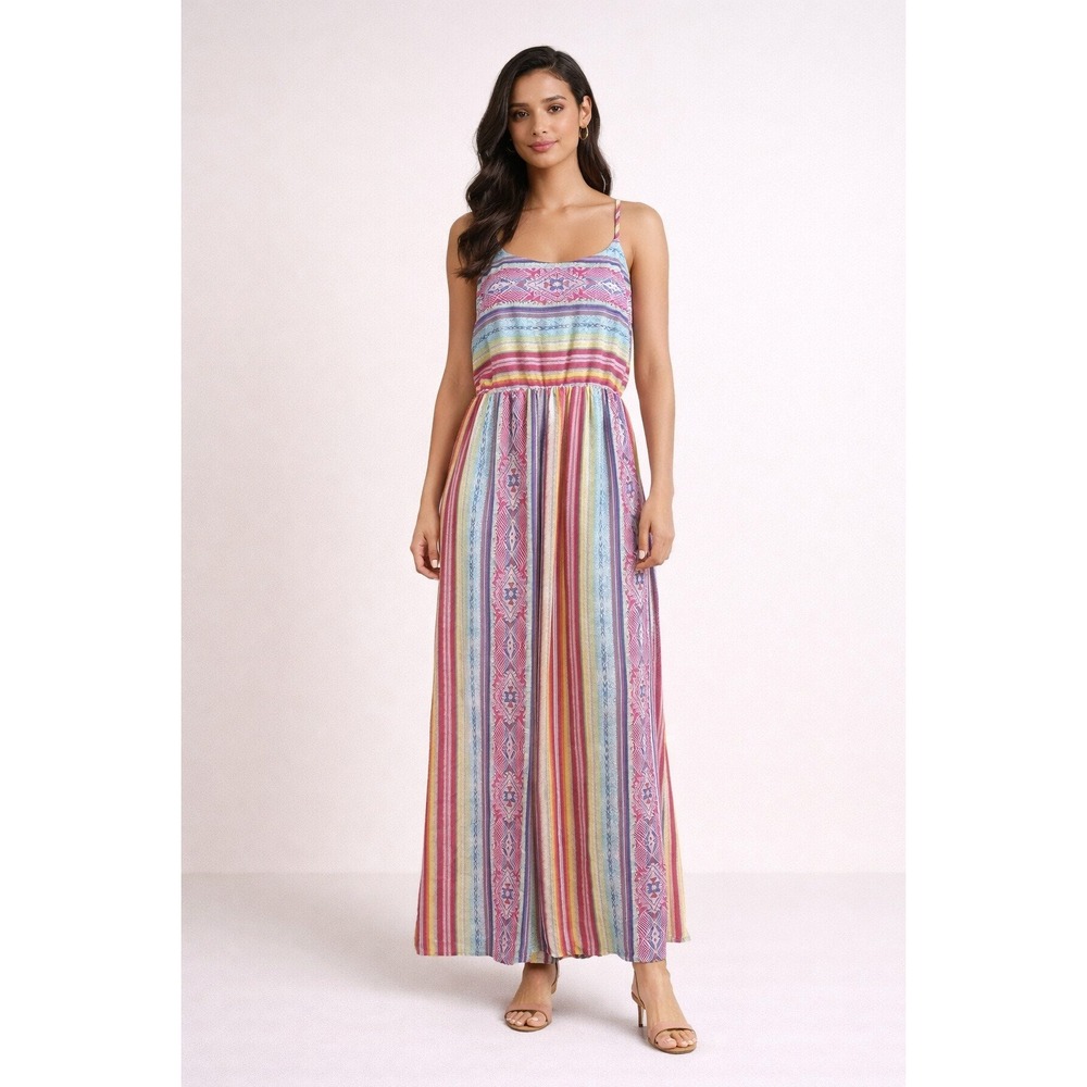 Love‎ Reign Boho Maxi Dress Large Stripe Festival Open Back Flowy